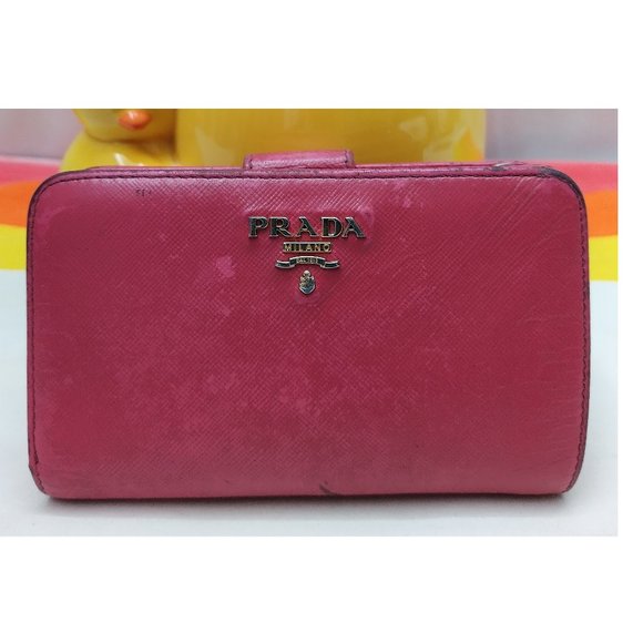 Prada Red Leather Credit Card Bifold Wallet - Picture 1 of 16